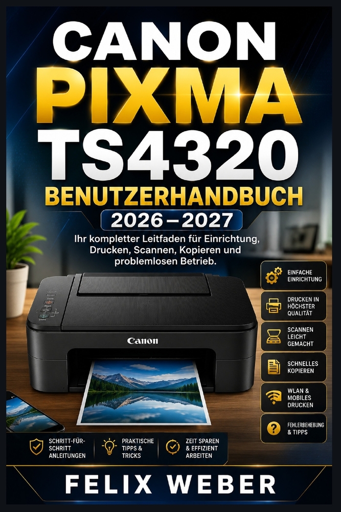 Canon PIXMA TS4320 Benutzerhandbuch 2026-2027: Der komplette Ratgeber zu Einrichtung, Drucken, Scannen, Kopieren und Fehlerbehebung für Zuhause und Bü cover