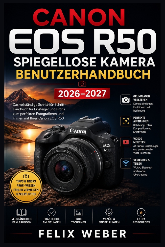 Canon EOS R50 Spiegellose Kamera Benutzerhandbuch 2026-2027: Der vollständige Leitfaden für Einsteiger und Fortgeschrittene - Einstellungen, Funktione cover