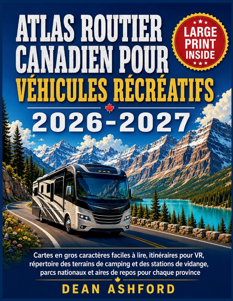 Atlas routier canadien pour véhicules récréatifs 2026-2027: Cartes en gros caractères faciles à lire, itinéraires pour VR, répertoire des terrains de cover