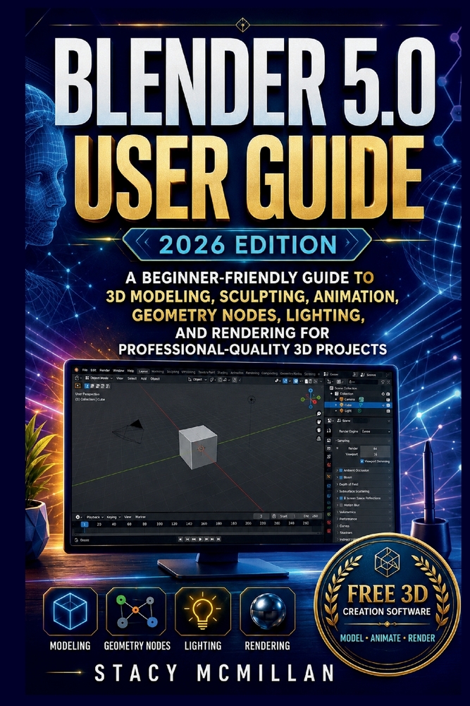 Blender 5.0 User Guide - 2026 Edition: A Beginner-Friendly Guide to 3D Modeling, Sculpting, Animation, Geometry Nodes, Lighting, and Rendering for Pro cover