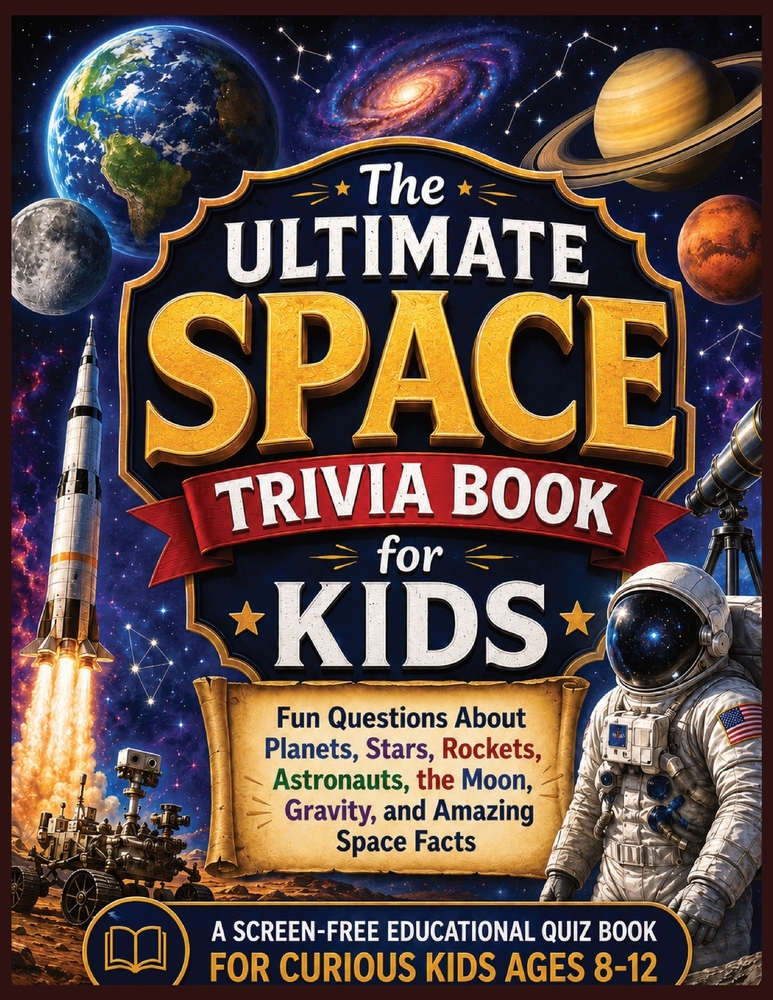 Space Trivia Book for Kids: Fun Questions About Planets, Stars, Rockets, Astronauts, the Moon, Gravity, and Amazing Space Facts cover