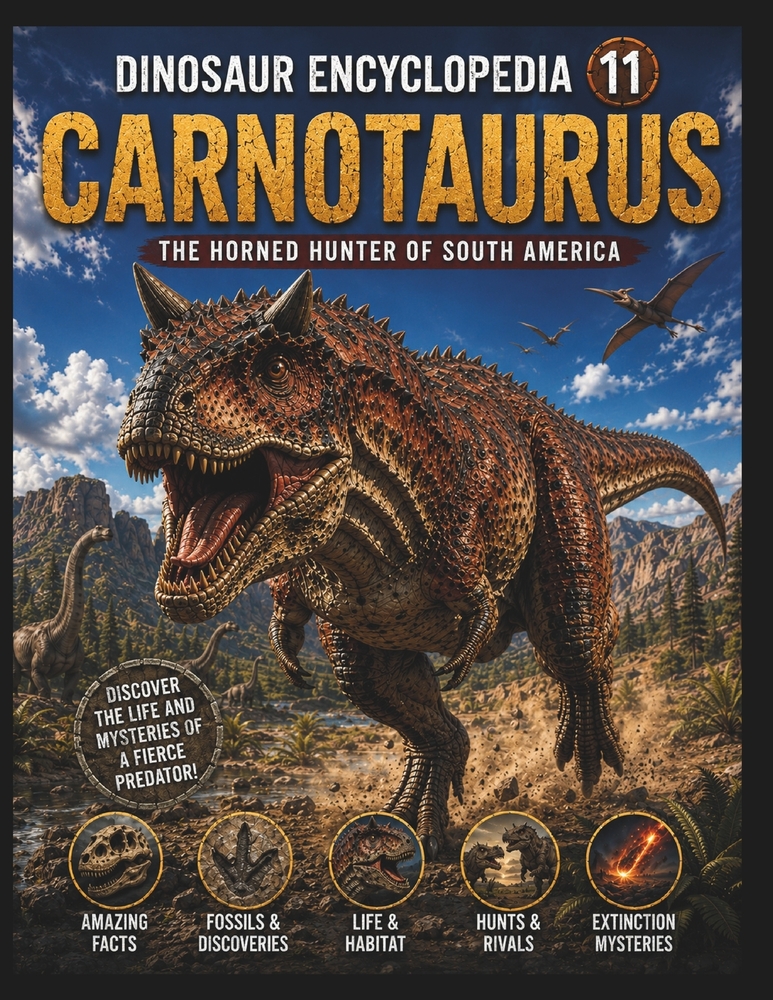 Dinosaur Encyclopedia Series Vol.11: Carnotaurus: Discover the Secrets of the Fast Horned Hunter! Explore the Amazing World of Carnotaurus Through the cover