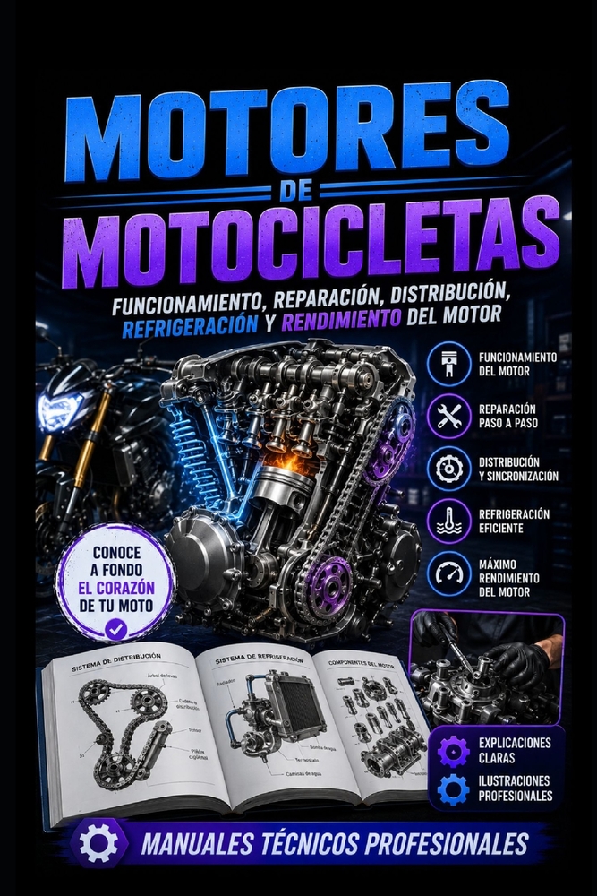 Motores de Motocicletas: Funcionamiento, Reparación, Distribución, Refrigeración y Rendimiento del Motor: Manuales Técnicos Profesionales cover