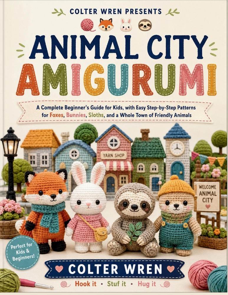 Animal City Amigurumi: A Complete Beginner's Guide for Kids, with Easy Step-by-Step Patterns for Foxes, Bunnies, Sloths, and a Whole Town of Friendly cover