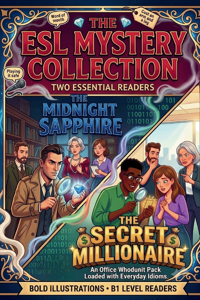 The ESL Mystery Collection: 2 Engaging Whodunit Short Stories to Learn Everyday English Idioms Naturally Intermediate Graded Reader for Adults (B1 Lev cover