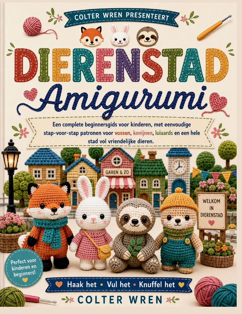 DIERENSTAD Amigurumi: Een complete beginnersgids voor kinderen, met eenvoudige stap-voor-stap patronen voor vossen, konijnen, luiaards en een hele sta cover
