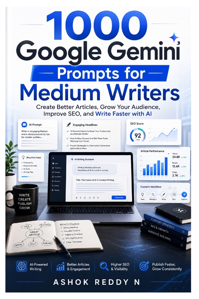 1000 Google Gemini Prompts for Medium Writers: Create Better Articles, Grow Your Audience, Improve SEO, and Write Faster with AI cover