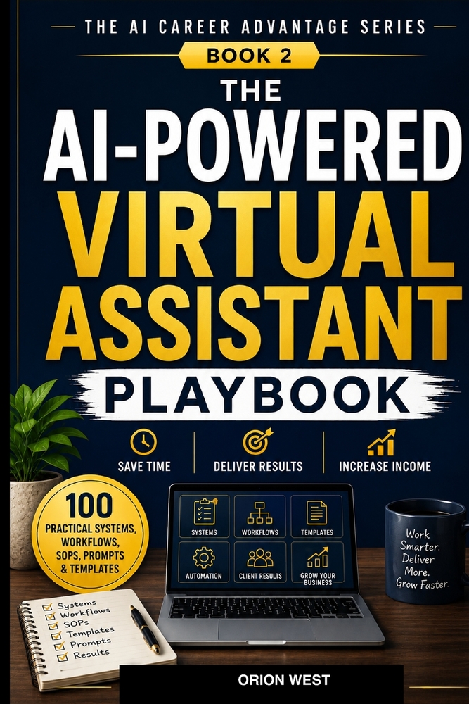 The AI-Powered Virtual Assistant Playbook: 100 Practical AI Systems, Workflows, SOPs, Prompts, and Templates to Save Time, Deliver Exceptional Client cover