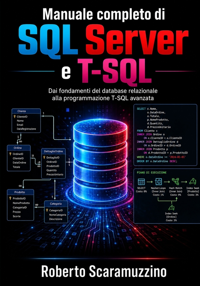 Manuale completo di SQL Server e T-SQL: Dai fondamenti del database relazionale alla programmazione T-SQL avanzata cover
