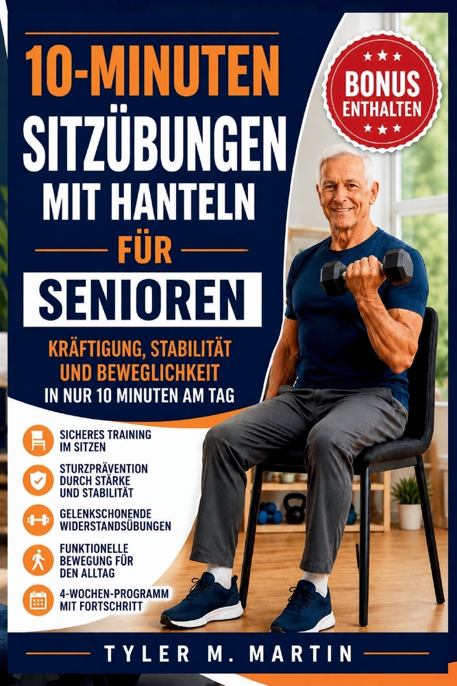 10-Minütige Hantelübungen Im Sitz Für Senioren: Muskelaufbau und Stabilität durch einfache Krafttrainingstechniken cover