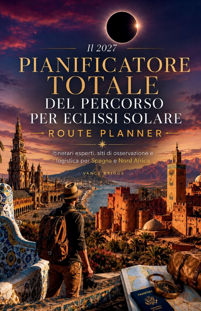 Il 2027 Pianificatore totale del percorso per eclissi solare: Itinerari esperti, siti di osservazione e logistica per Spagna e Nord Africa (Italian Ed cover