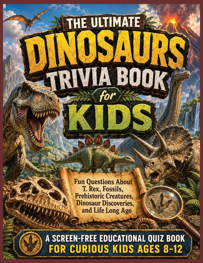 Dinosaurs Trivia Book for Kids: Fun Questions About T. Rex, Fossils, Prehistoric Creatures, Dinosaur Discoveries, and Life Long Ago cover
