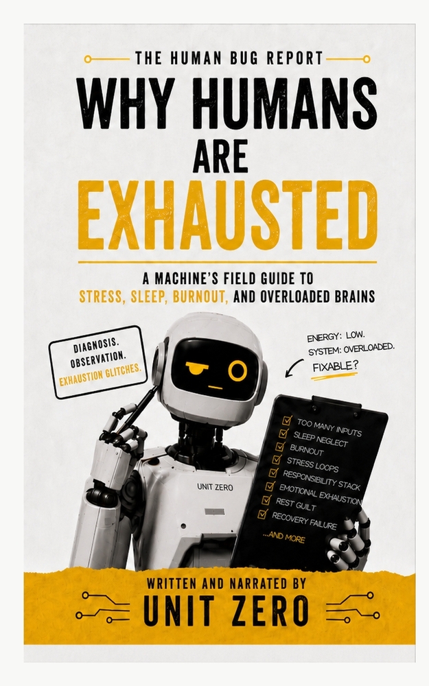 Why Humans Are Exhausted: A Machine's Field Guide to Stress, Sleep, Burnout, and Overloaded Brains cover