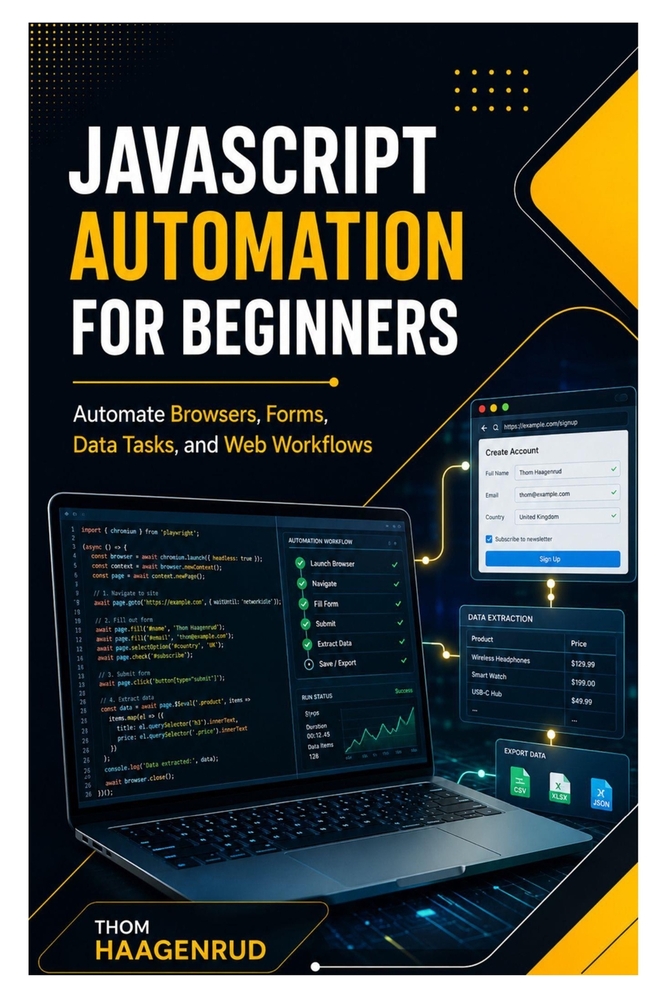 JavaScript Automation for Beginners: Automate Browsers, Forms, Data Tasks, and Web Workflows cover