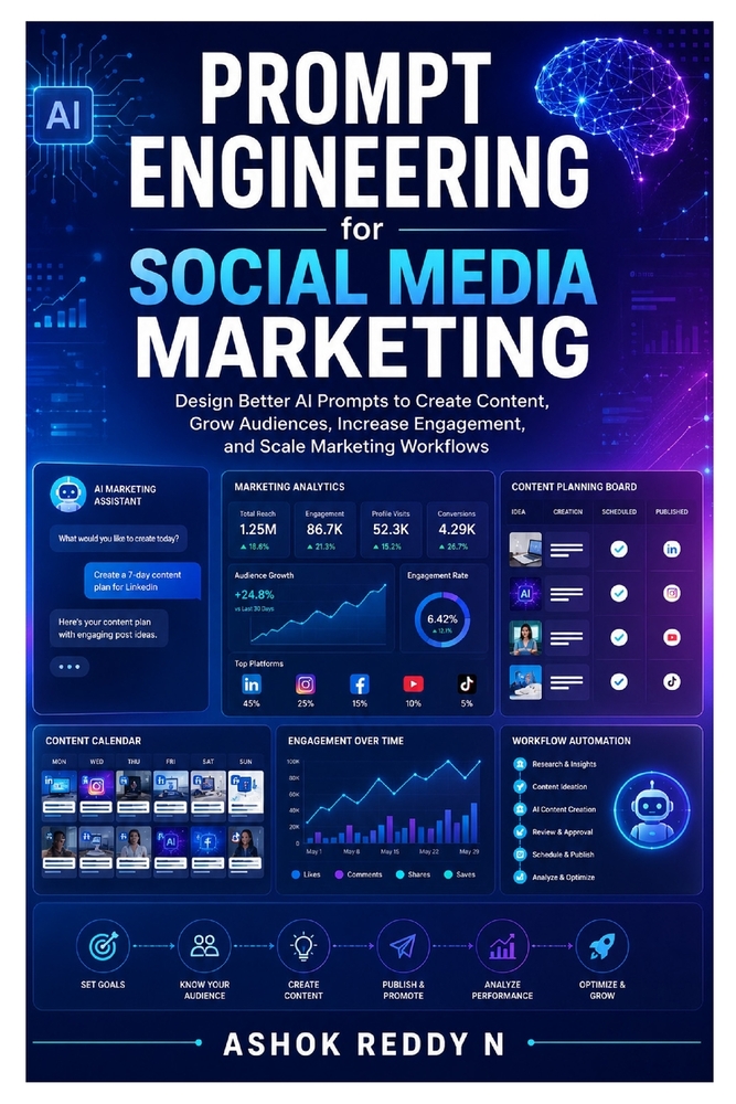 Prompt Engineering for Social Media Marketing: Design Better AI Prompts to Create Content, Grow Audiences, Increase Engagement, and Scale Marketing Wo cover