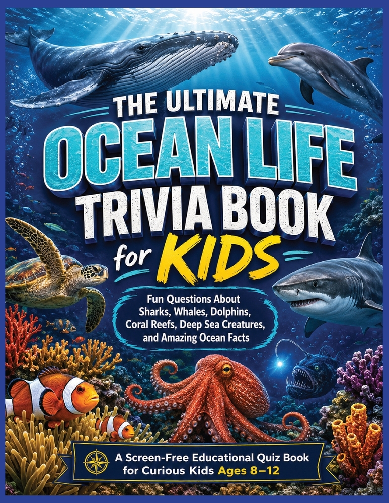 Ocean Life Trivia Book for Kids: Fun Questions About Sharks, Whales, Dolphins, Coral Reefs, Deep Sea Creatures, and Amazing Ocean Facts cover