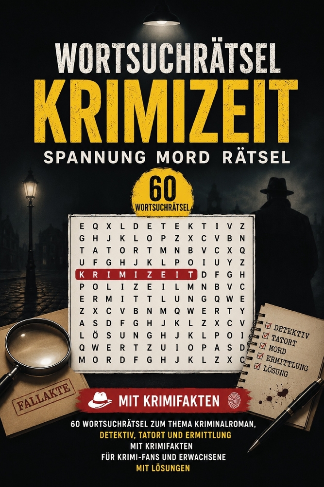 Wortsuchrätsel - Krimizeit: Spannung, Mord und Rätsel: 60 Wortsuchrätsel zum Thema Kriminalroman, Detektiv, Tatort und Ermittlung - mit Krimifakten - cover