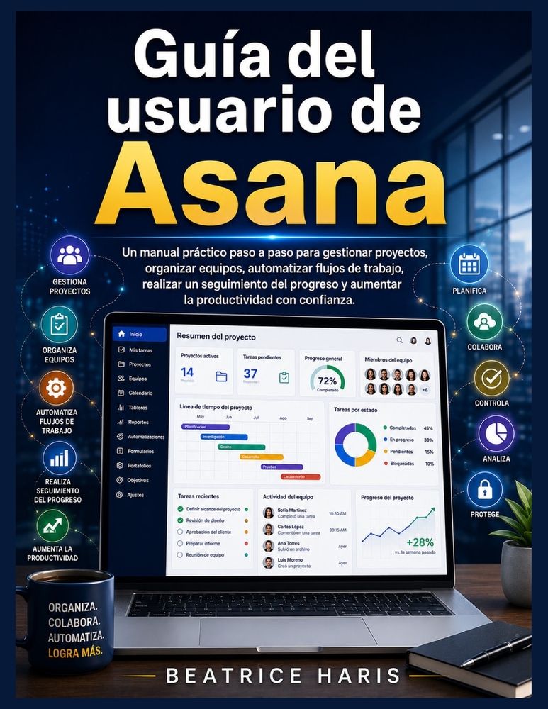 Guía del usuario de Asana: Un manual práctico paso a paso para gestionar proyectos, organizar equipos, automatizar flujos de trabajo, realizar un segu cover