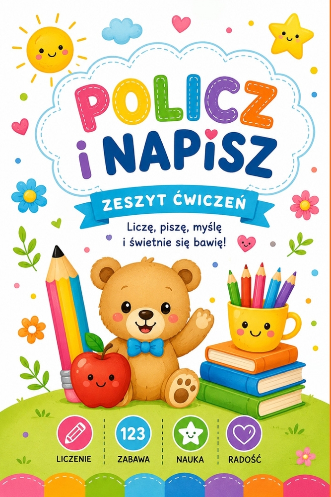 Policz i napisz. Zeszyt cwiczeń: Liczę, cwiczę, myślę i świetnie się bawię cover
