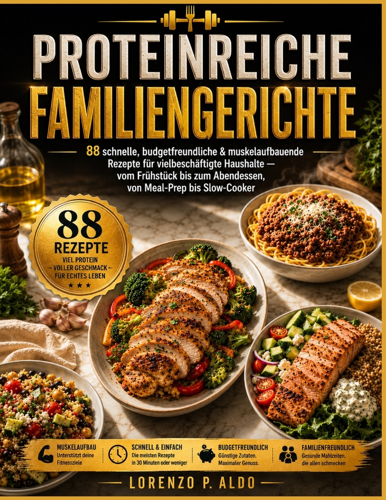 Proteinreiche Familiengerichte: 88 schnelle, budgetfreundliche & muskelaufbauende Rezepte für vielbeschäftigte Haushalte - vom Frühstück bis zum Abend cover
