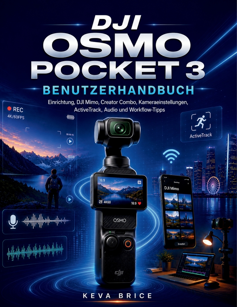 DJI Osmo Pocket 3 Benutzerhandbuch: Setup, DJI Mimo, Creator Combo, Kameraeinstellungen, ActiveTrack, Audio und Workflow-Tipps cover