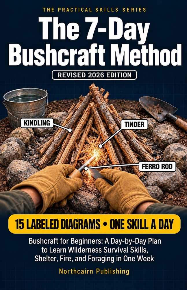 The 7-Day Bushcraft Method: Bushcraft for Beginners: A Day-by-Day Plan to Learn Wilderness Survival Skills, Shelter, Fire, and Foraging in One Week cover