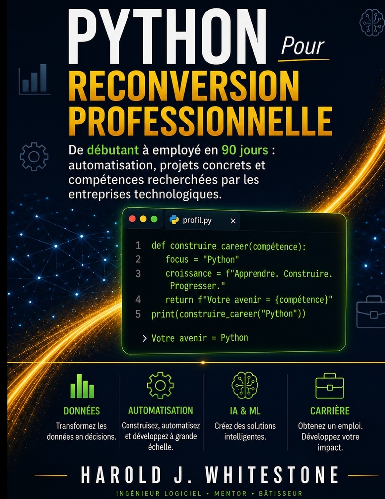 Python Pour reconversion professionnelle: De débutant à employé en 90 jours: automatisation, projets concrets et compétences recherchées par les entre cover