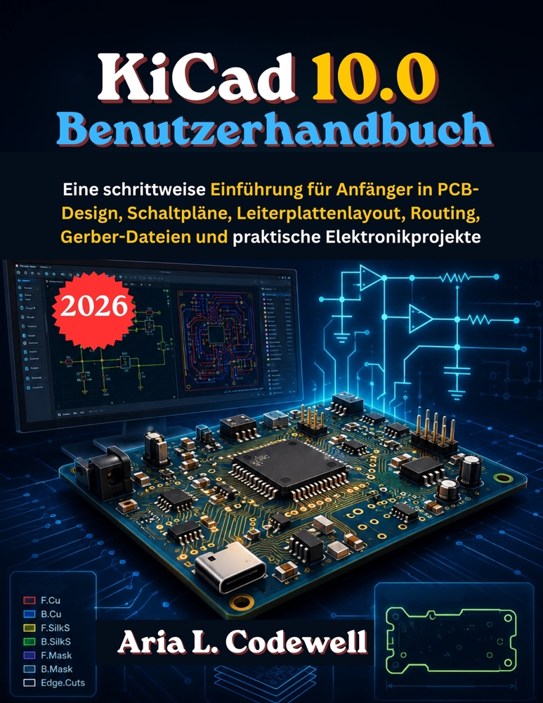 KiCad 10.0 Benutzerhandbuch: Eine schrittweise Einführung für Anfänger in PCB-Design, Schaltpläne, Leiterplattenlayout, Routing, Gerber-Dateien und pr cover