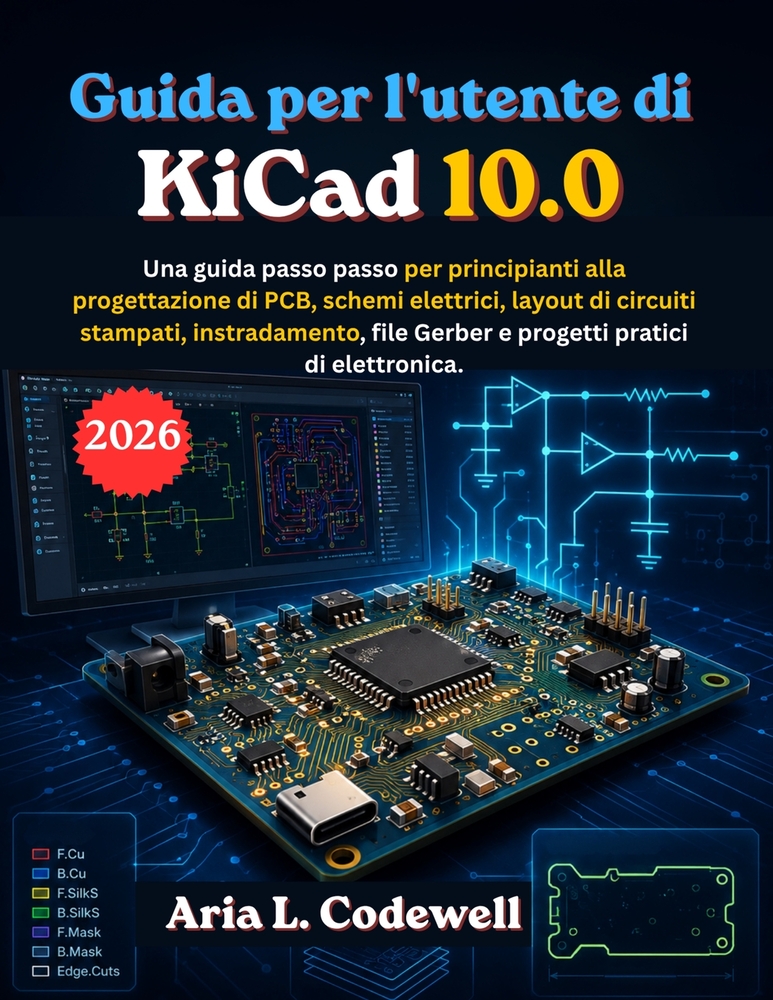 Guida per l'utente di KiCad 10.0: Una guida passo passo per principianti alla progettazione di PCB, schemi elettrici, layout di circuiti stampati, ins cover