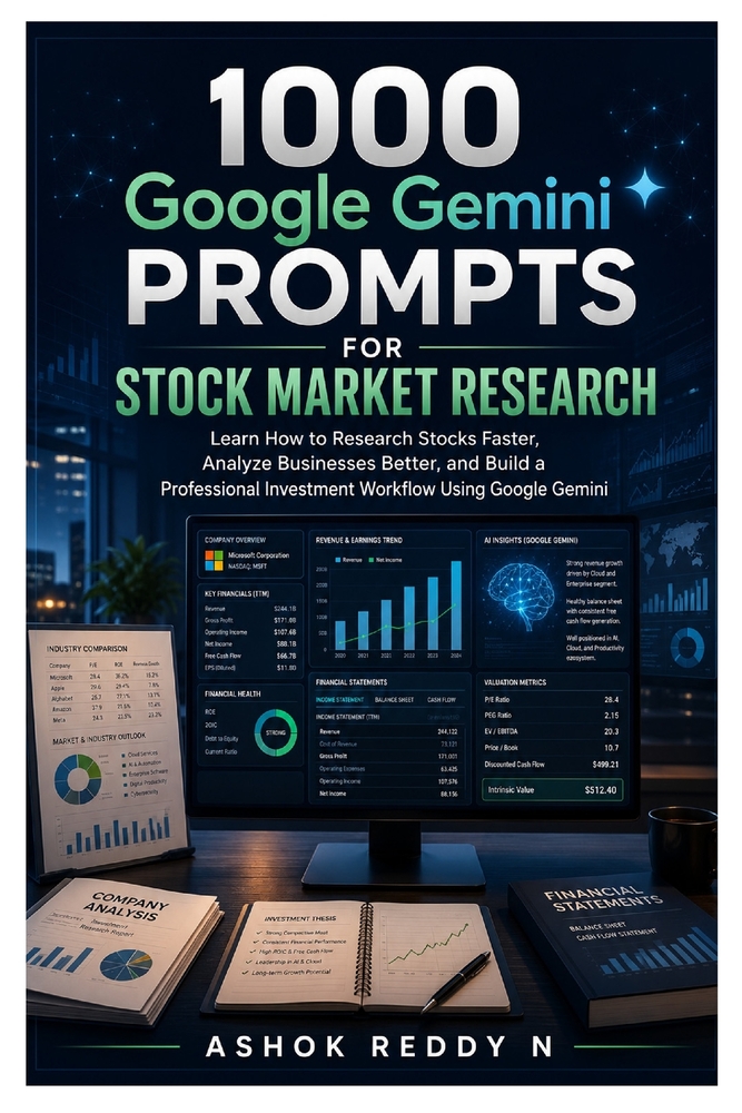 1000 Google Gemini Prompts for Stock Market Research: Learn How to Research Stocks Faster, Analyze Businesses Better, and Build a Professional Investm cover