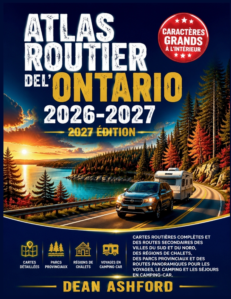 Atlas routier de l'Ontario 2026-2027: Cartes routières complètes et des routes secondaires des villes du sud et du nord, des régions de chalets, des p cover