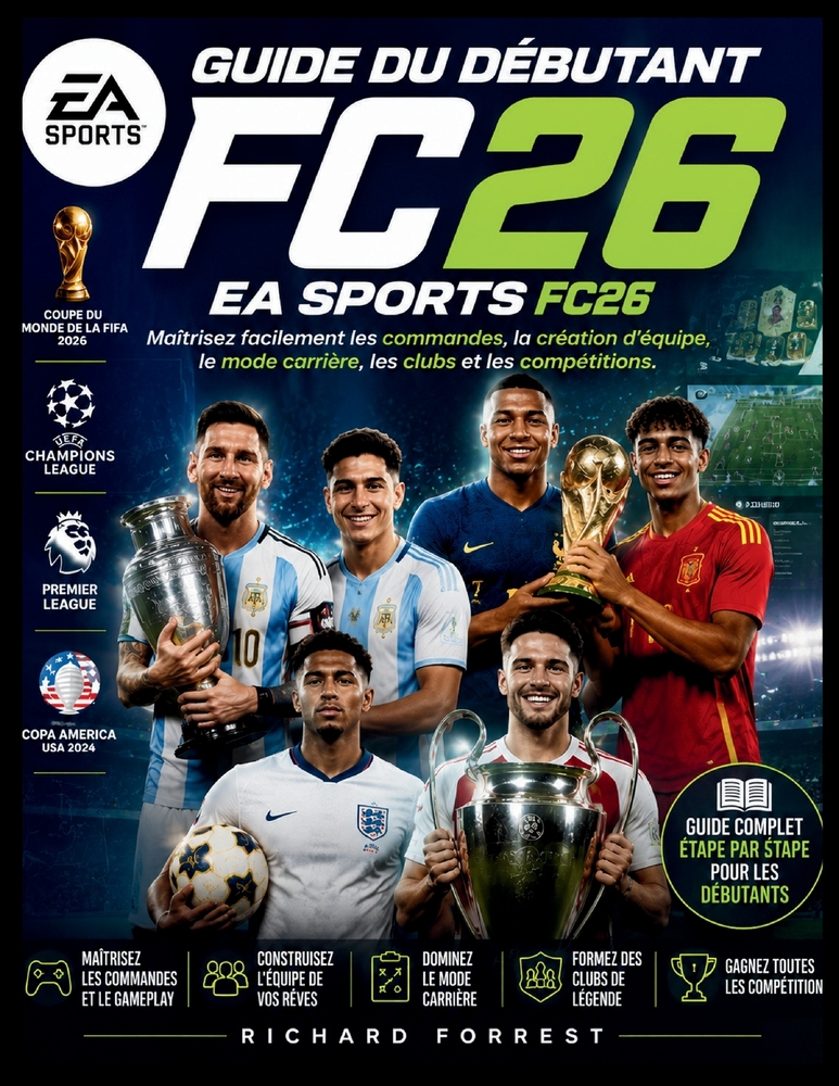 Guide du débutant EA Sports FC26: Maîtrisez facilement les commandes, la création d'équipe, le mode carrière, les clubs et les compétitions cover