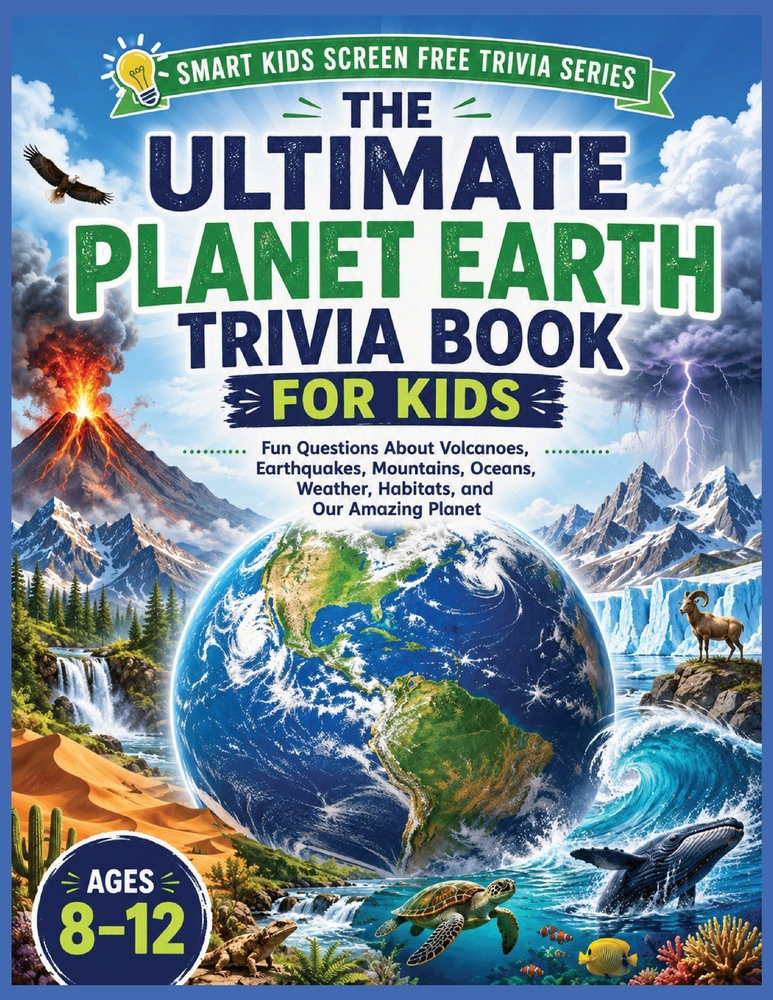 Planet Earth Trivia Book for Kids: Fun Questions About Volcanoes, Earthquakes, Mountains, Oceans, Weather, Habitats, and Our Amazing Planet cover