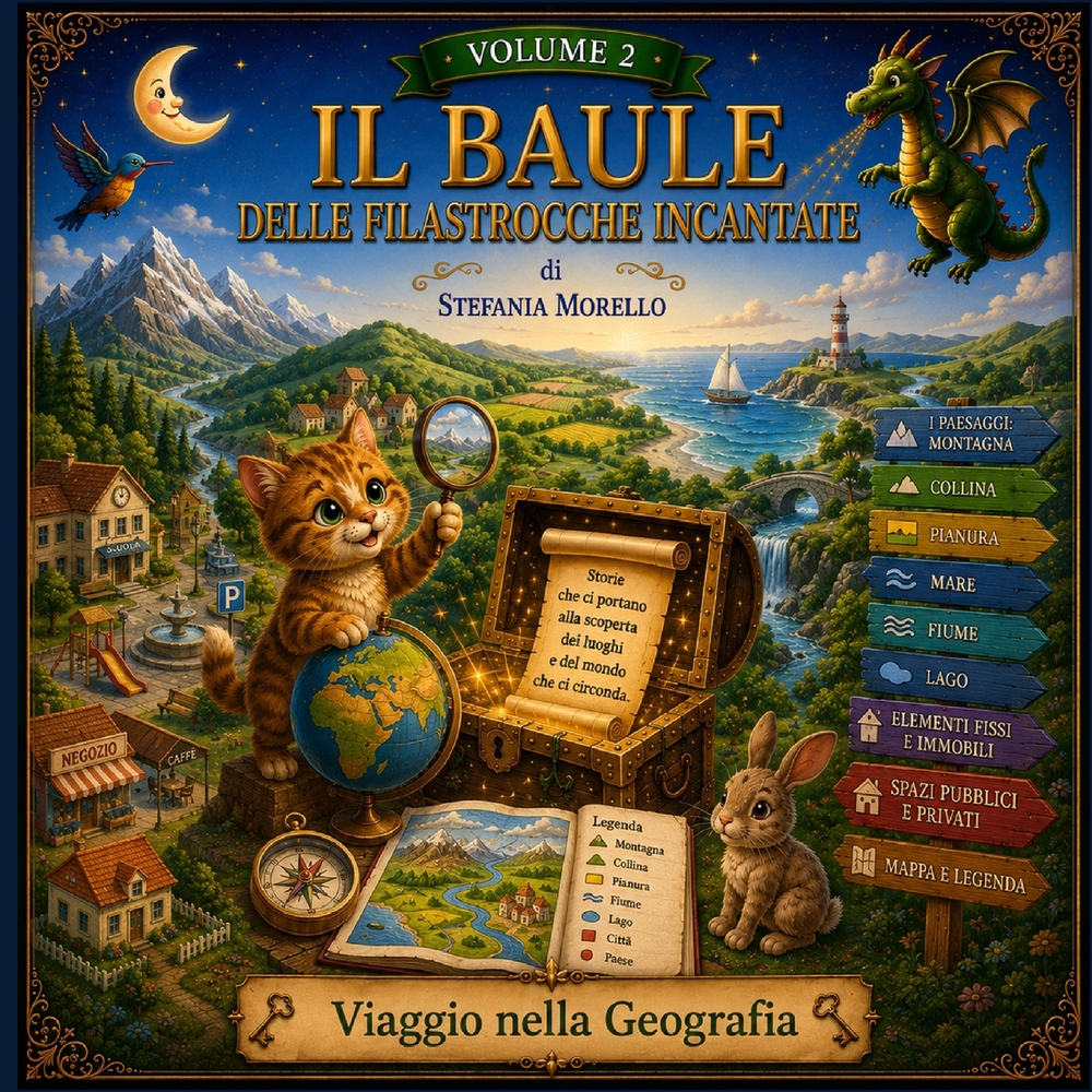 Il Baule delle Filastrocche Incantate - Volume 2 - Viaggio nella Geografia: Un percorso educativo tra filastrocche, attività e video animati cover