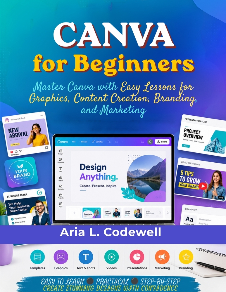 Canva for Beginners: Master Canva with Easy Lessons for Graphics, Content Creation, Branding, and Marketing cover