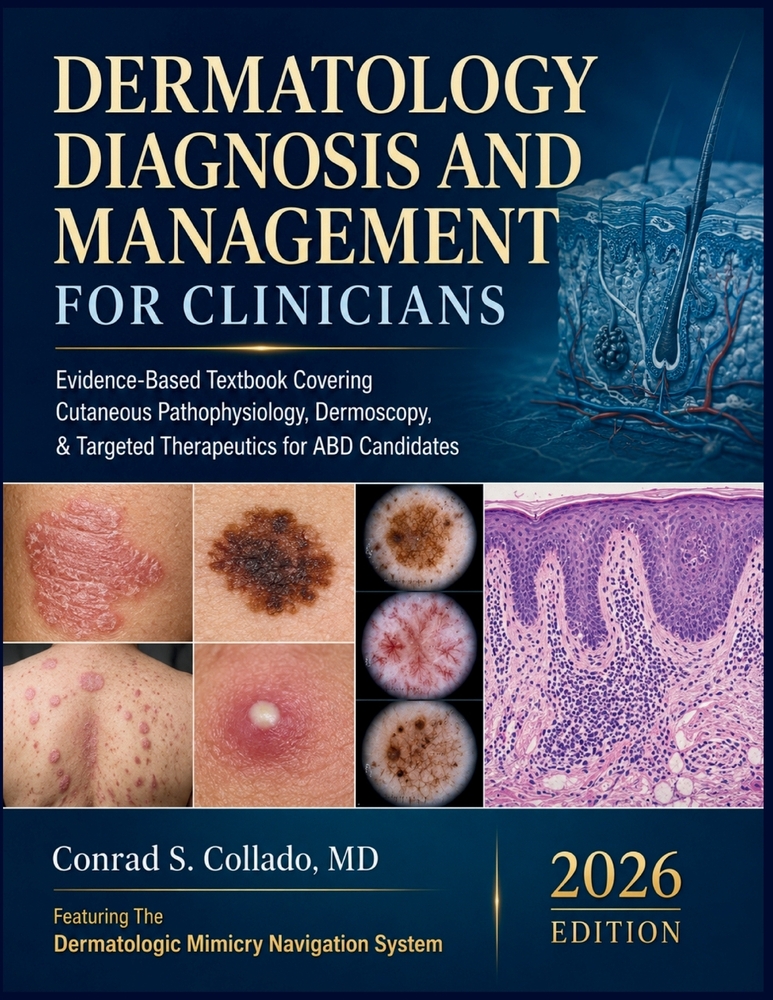 Dermatology Diagnosis and Management for Clinicians: Evidence-Based Textbook Covering Cutaneous Pathophysiology, Dermoscopy, & Targeted Therapeutics f cover