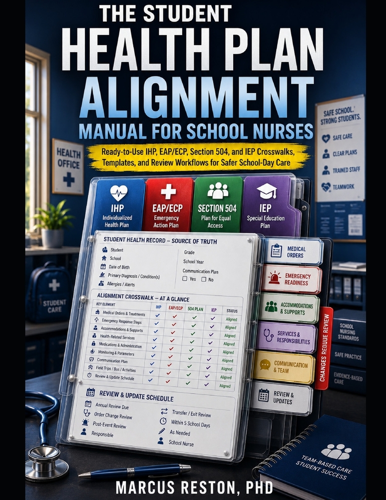 The Student Health Plan Alignment Manual for School Nurses: Ready-to-Use IHP, EAP/ECP, Section 504, and IEP Crosswalks, Templates, and Review Workflow cover