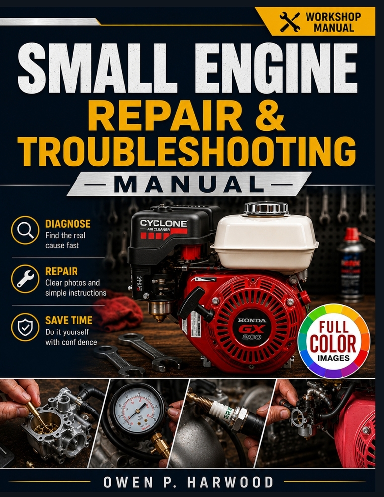 Small Engine Repair & Troubleshooting Manual: A Step-by-Step Guide to Diagnosing, Repairing & Maintaining Four-Stroke Small Engines cover