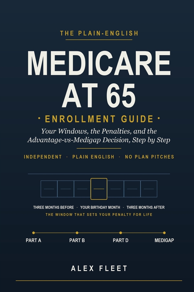 Medicare at 65: The Plain-English Enrollment Guide: Your Windows, the Penalties, and the Advantage-vs-Medigap Decision, Step by Step cover