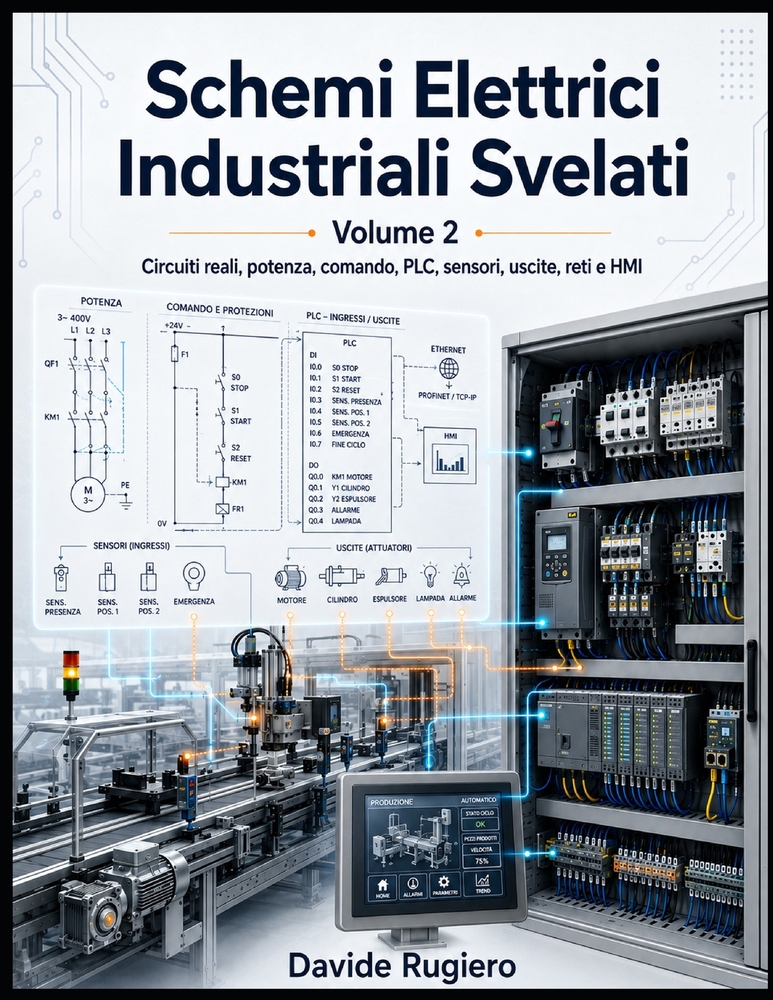 Schemi Elettrici Industriali Svelati - Volume 2: Circuiti reali, potenza, comando, PLC, sensori, uscite, reti e HMI cover