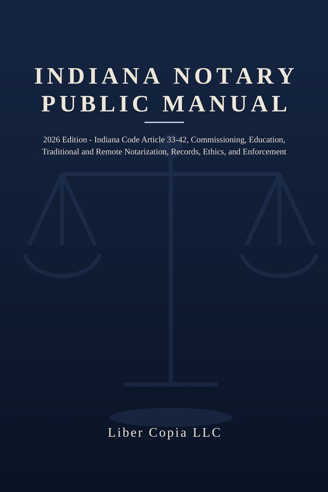 Indiana Notary Public Manual: 2026 Edition - Indiana Code Article 33-42, Commissioning, Education, Traditional and Remote Notarization, Records, Ethic cover