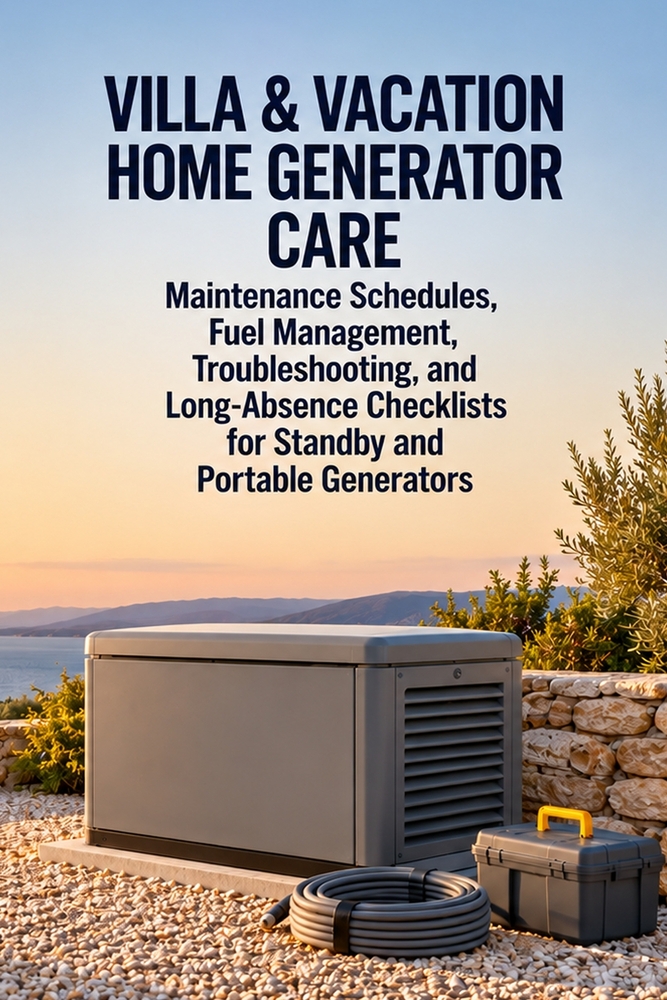 Villa & Vacation Home Generator Care: Maintenance Schedules, Fuel Management, Troubleshooting, and Long-Absence Checklists for Standby and Portable Ge cover