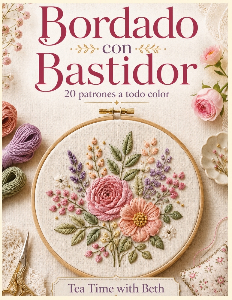 Bordado con bastidor: Guía paso a paso con puntadas básicas y 20 diseños florales, animales y decorativos para bordar a mano cover