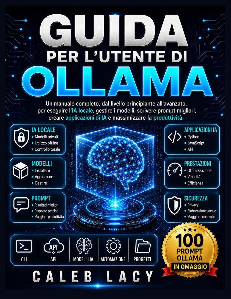 Guida per l'utente di Ollama: Un manuale completo, dal livello principiante all'avanzato, per eseguire l'IA locale, gestire i modelli, scrivere prompt cover