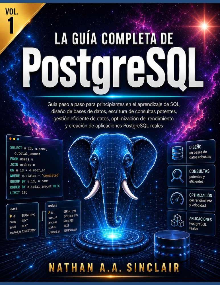 La guía completa de PostgreSQL VOL.1: Guía paso a paso para principiantes en el aprendizaje de SQL, escritura de consultas potentes, gestión eficiente cover