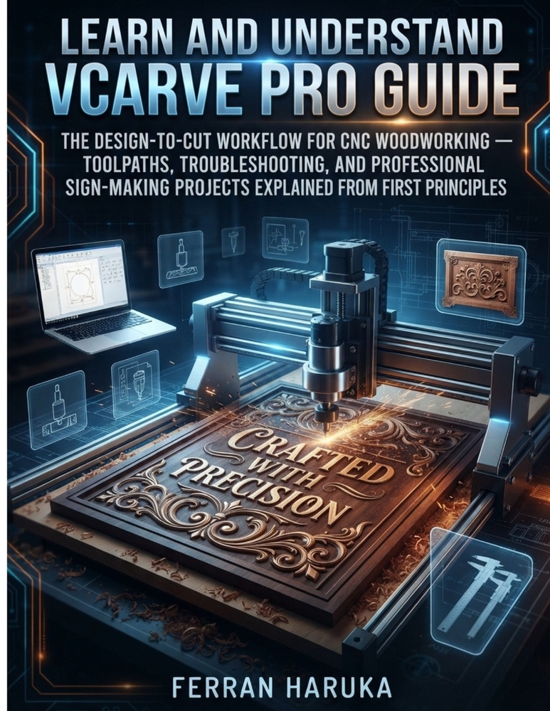 Learn and Understrand Vcarve Pro Guide: The Design-to-Cut Workflow for CNC Woodworking - Toolpaths, Troubleshooting, and Professional Sign-Making Proj cover