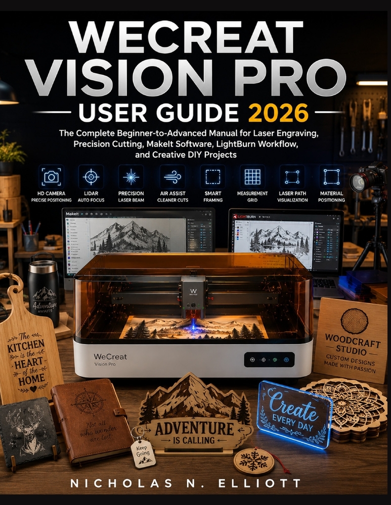 Wecreat Vision Pro User Guide 2026: The Complete Beginner-to-Advanced Manual for Laser Engraving, Precision Cutting, MakeIt Software, LightBurn Workfl cover