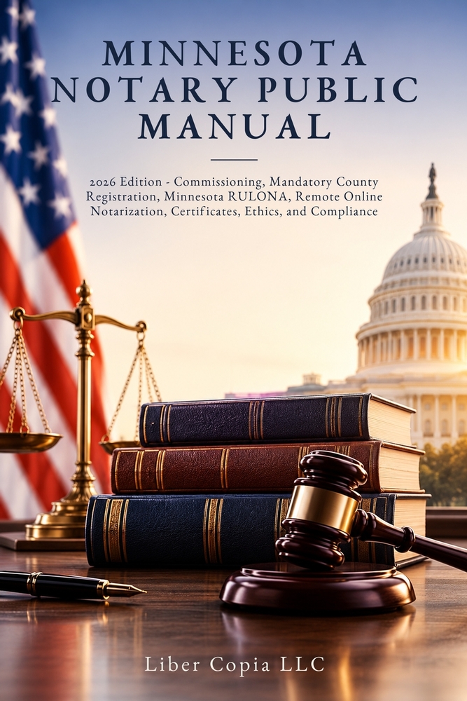 Minnesota Notary Public Manual: 2026 Edition - Commissioning, Mandatory County Registration, Minnesota RULONA, Remote Online Notarization, Certificate cover