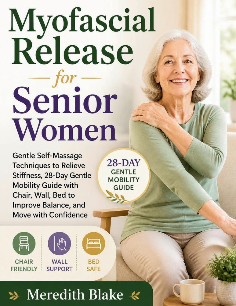 Myofascial Release for Senior Women: A 28-Day Gentle Mobility Program with Chair, Wall, Bed, & No-Floor Techniques to Ease Stiffness, Improve Balance, cover
