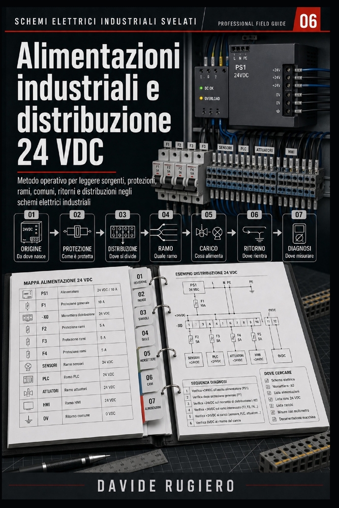 Alimentazioni industriali e distribuzione 24Vdc: Come leggere sorgenti, protezioni, rami, comuni, ritorni e diagnosi delle alimentazioni ausiliarie cover
